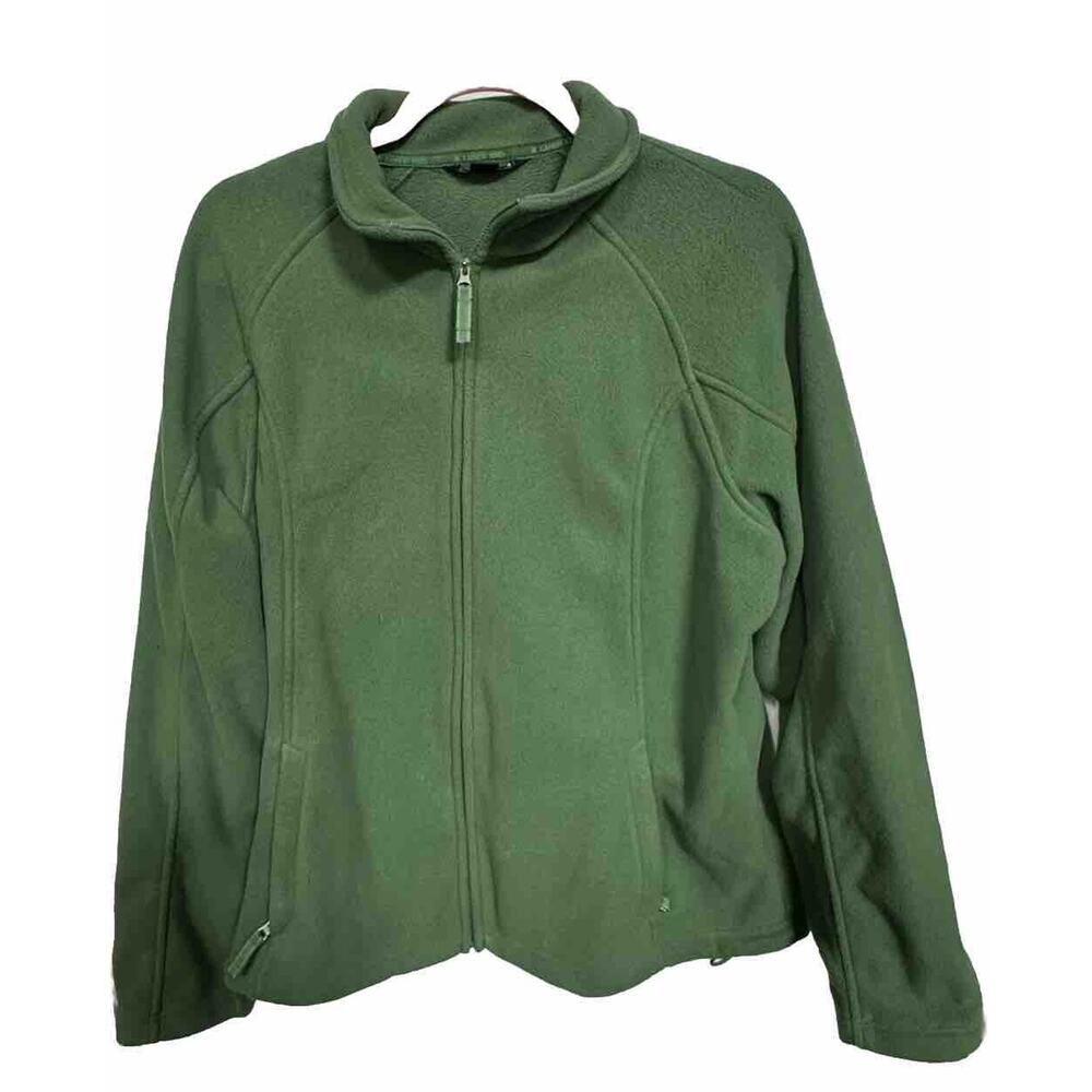 Izod Women's Zip Front Thermacheck Green Fleece‎ Lined Zipped Pockets XL Fall
